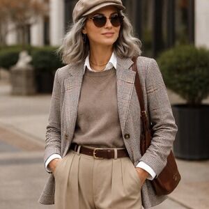 Love & Piece Collective Plaid Blazer Black Tan Red Grandpacore Size Medium